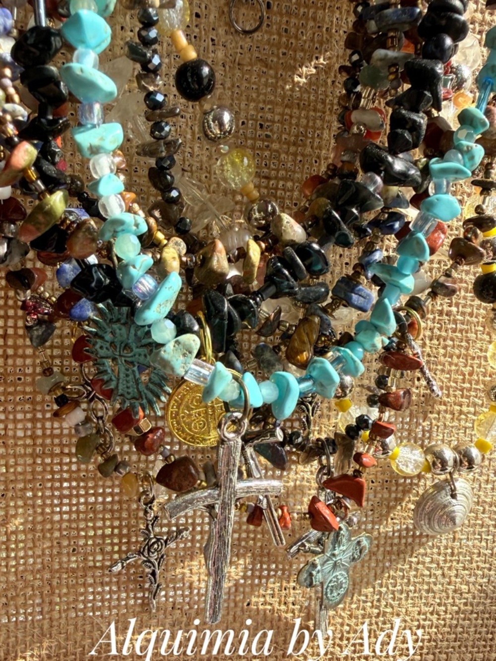 Multi stone Rosary Necklace with Crucifix - Picture 4 of 11